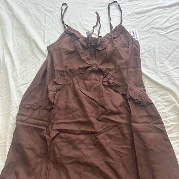 Old Navy Dresses & Skirts - Old Navy Brown Ruffle Satin Slip Dress